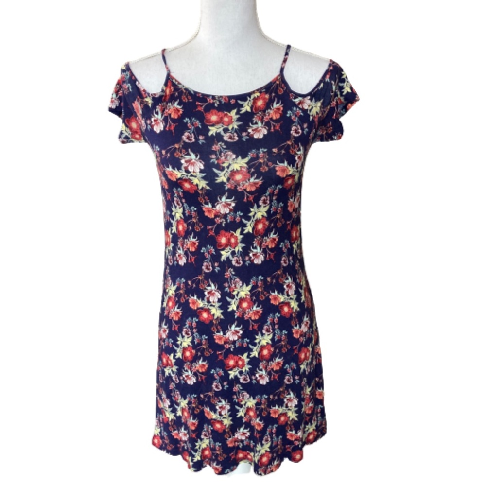 H&M Divided Off The Shoulder Floral Dress COLD SHOULDER blue